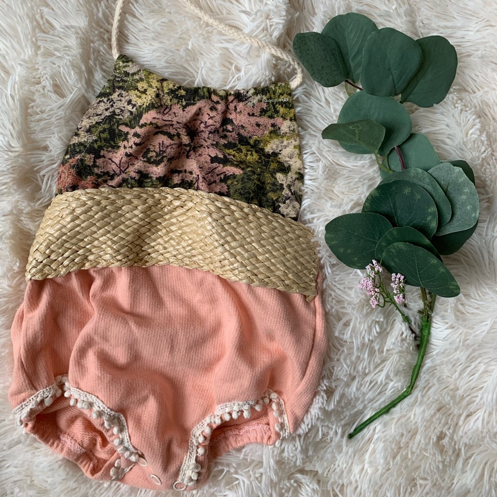 Gorgeous baby girl floral romper with tie neck